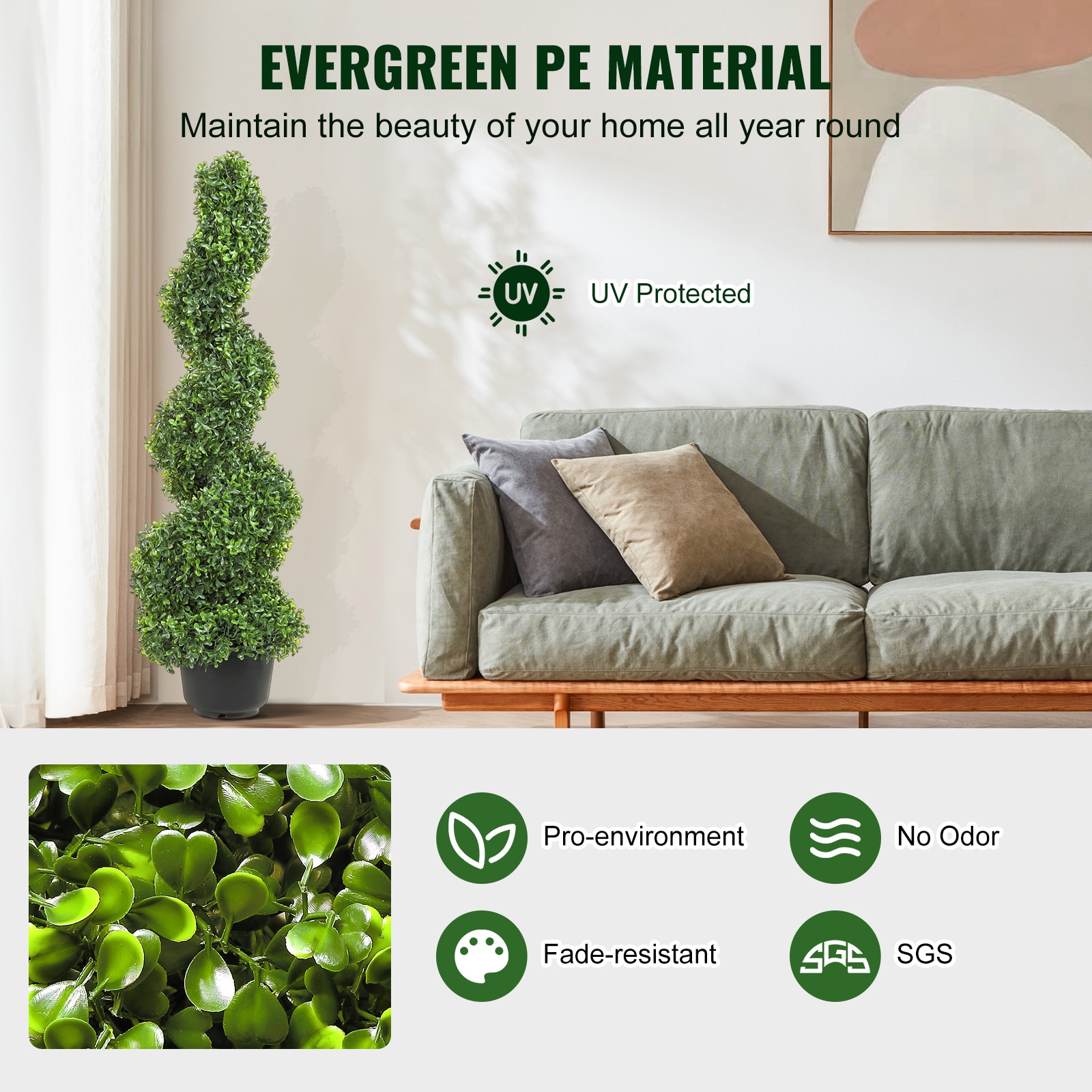 Artificial Boxwood Spiral Topiary Tower Decorative Plant Set_voghion.com